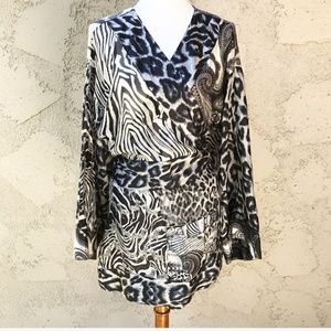 Diane Gilman Animal Printed Wrap Top XL